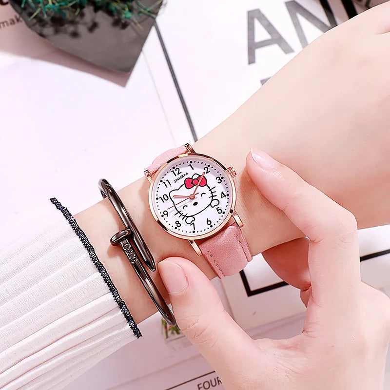 Hello Kitty Watch Minimalist, Cute Little Red Cat Student Watch in the Instagram Style Fresh and Chic Quartz Wristwatch Qme 6