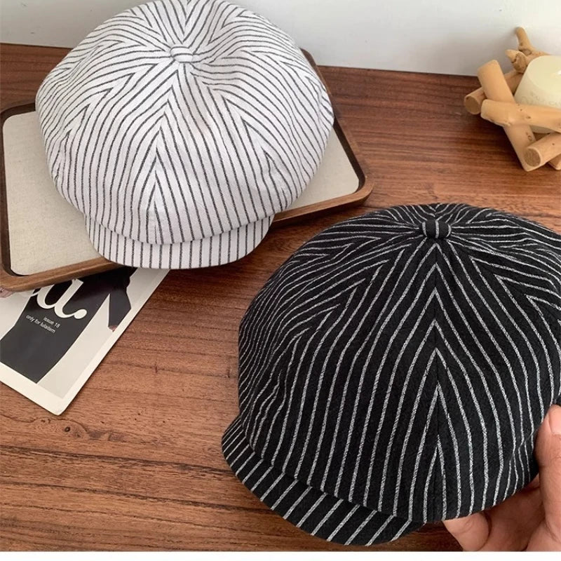 Ladies' Summer Breathable Thin Striped Cotton-linen Beret Qme