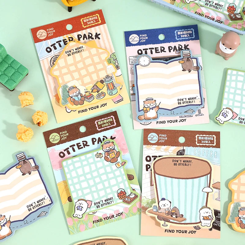 30 Pcs/book Creative Korean Stationery Cute Otter Multi functional Message Notes DIY Diary Album Scrapbook Office Supplies Qme