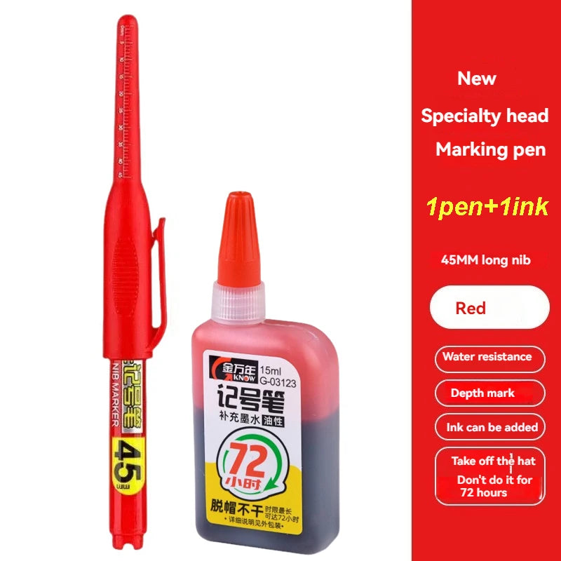 1- Waterproof Deep Hole Marker Pens Long Nib Head Carpenter Pen Black