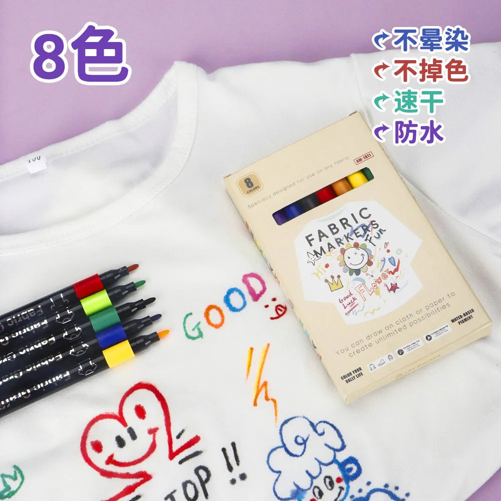 6-30 Colors Fabric Markers - Fine Tip Fabric Markers Permanent for Clothes - No Bleed Pens for T-Shirts, Bags, Textile, Canvas Qme 8 colors