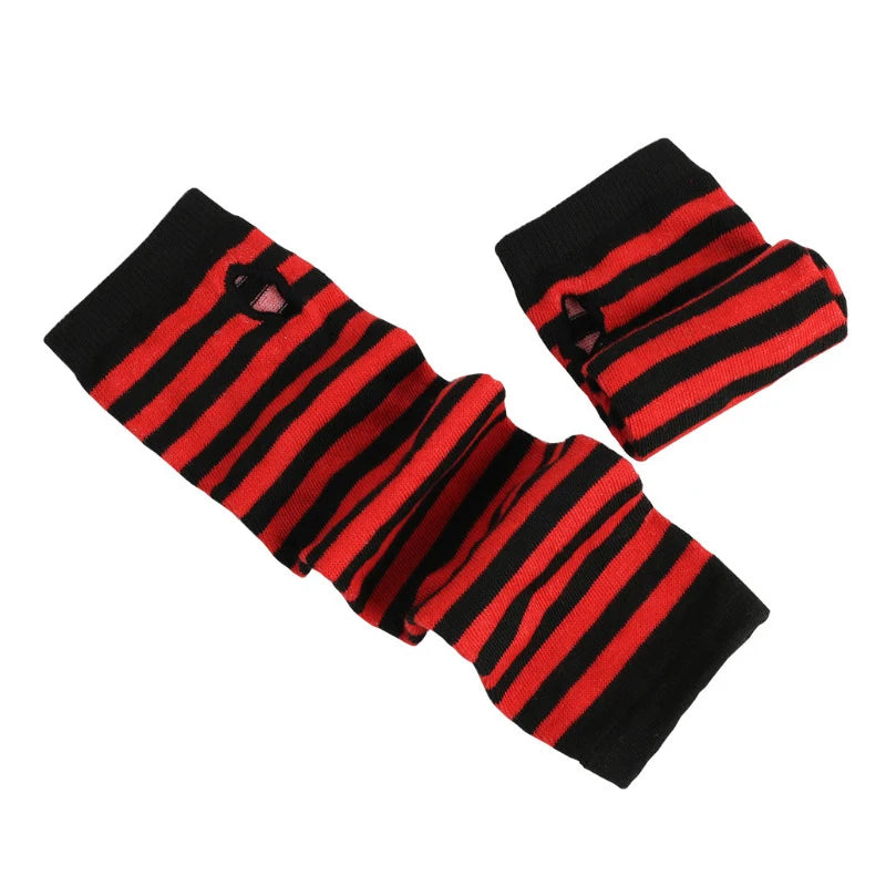 Women Fashion Lady Striped Elbow Gloves Warmer Knitted Long Qme SB757 Length -32cm