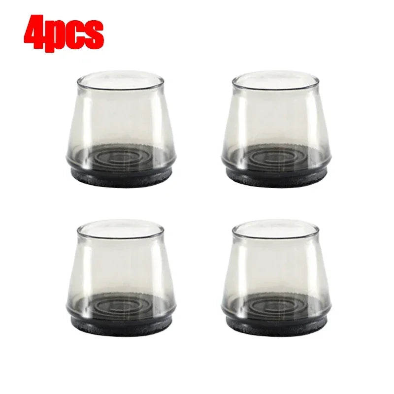 Transparent Silicone Chair Leg Floor Protector with Wrapped Felt Bar Stool Chair Leg Furniture Leg Feet Protection Cover 16/4PCS Qme black-4pcs M(21mm-30mm)