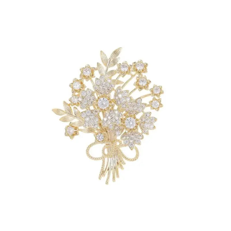 Exquisite Crystal Flower Bouquet Brooch Pin Luxury Rhinestone Qme