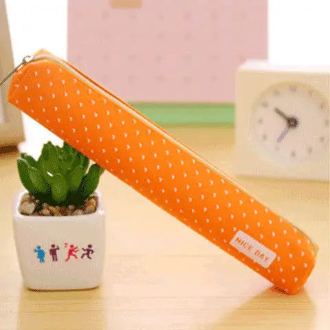 Candy-Striped Polka Dot Pencil Case Small-Capacity Multifunctional School Pouch For Teens Unisex Student Organizer Qme Orange
