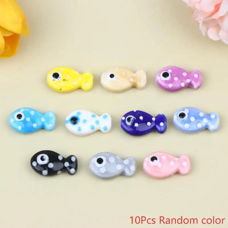 10Pcs Cute Ceramic Fish Beads Handmade Colorful Loose Spacer Beads For Jewelry Making DIY Bracelet Necklace Accessories Qme A2