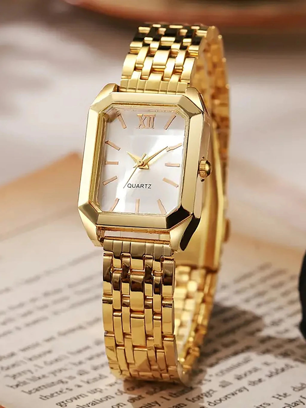 Ladies Quartz Watch Bracelet Set Square Steel Band Minimalist Design Birthday Gift Compact Jewelry Kit without Box Qme