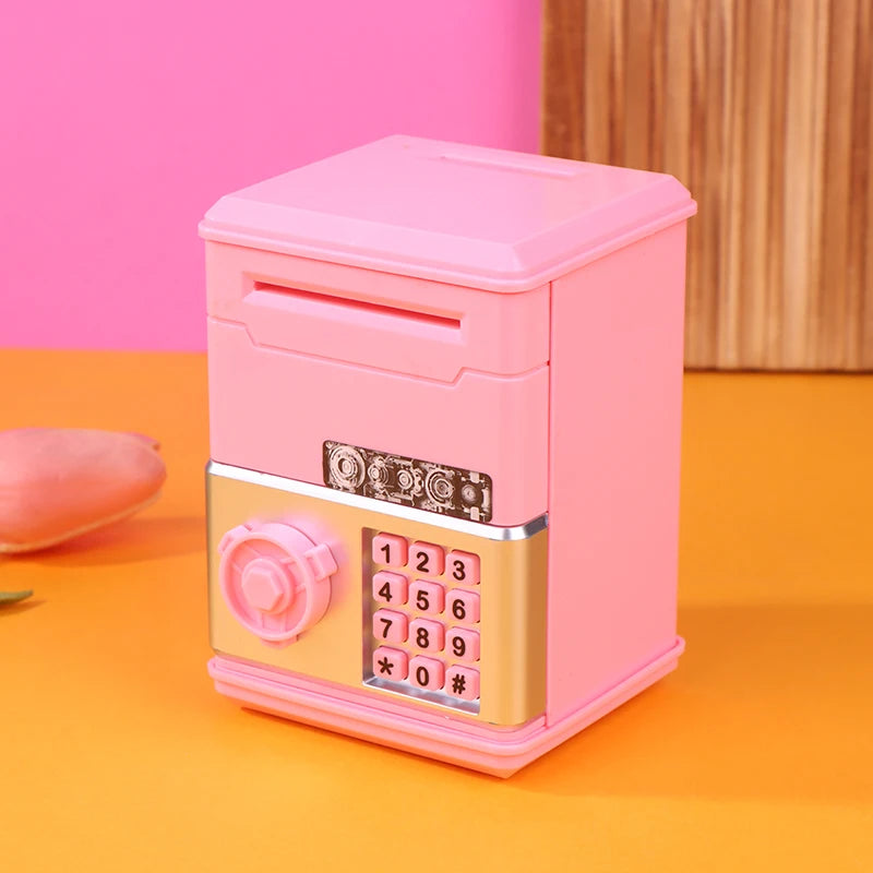 ATM Mini Cash Saving Money Box Password Children's Piggy Bank Qme Pink
