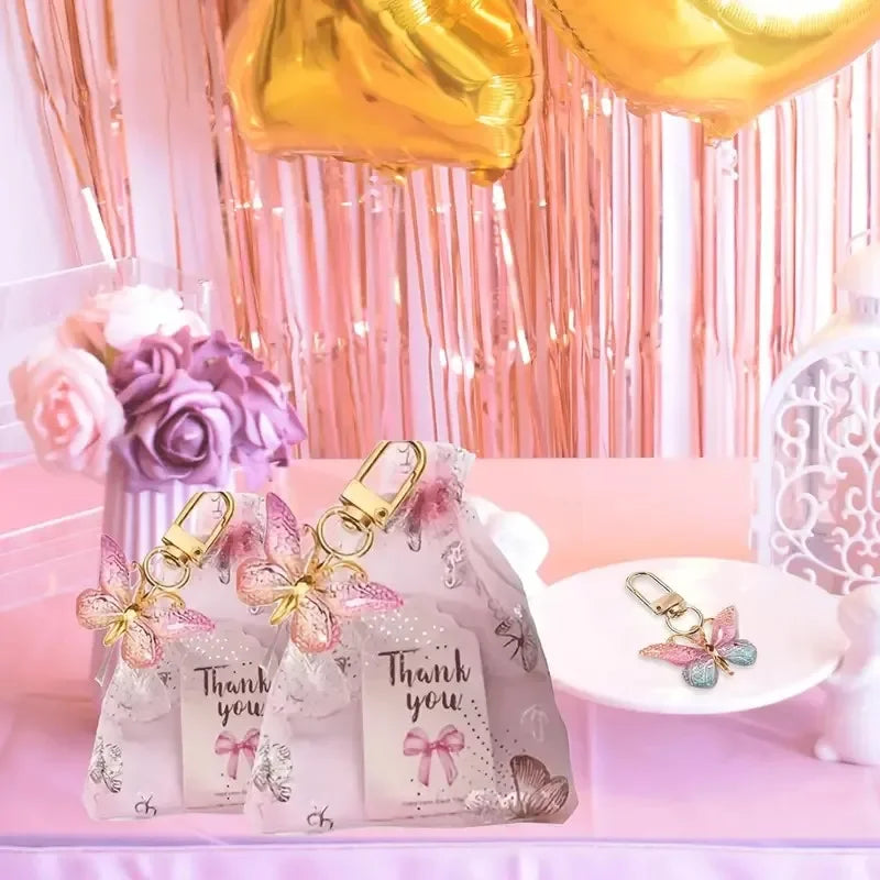 36pcs/12set, Butterfly Keychain Gift Set, 12pcs Acrylic Purple Keychains, 12pcs Brown Cards and 12pcs Organza Drawstring Bags Qme