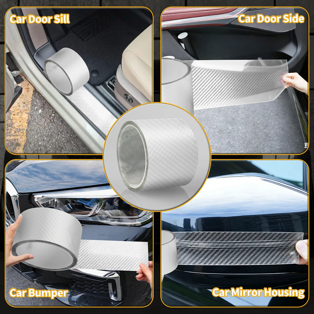 High Quality K5D Transparent Carbon Fiber Car Door Protector Stickers Anti Scratch Tape Auto Trunk Sill Scuff Protector Film Qme