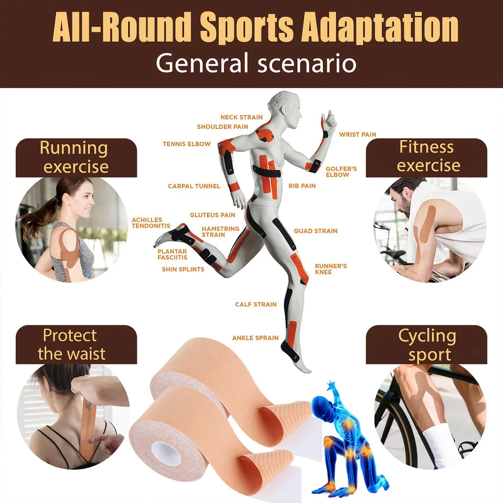 Kinesiology Tape Gym Fitness Bandages Sports Elastic Breathable Cotton Adhesive Tension Injury Boxing Knee Muscle Pain Relief Qme