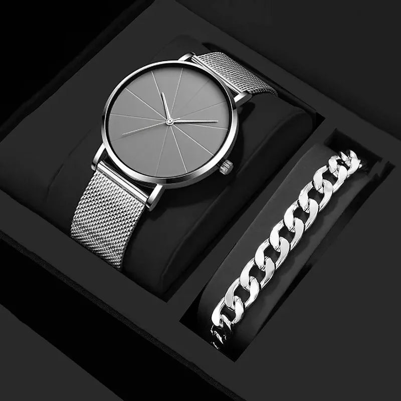 Mens Fashion Business Quartz Wristwatch Fashion Calendar Men Watch Mesh Belt Men Luxury Silver Bracelet Watches Qme Silver Grey No
