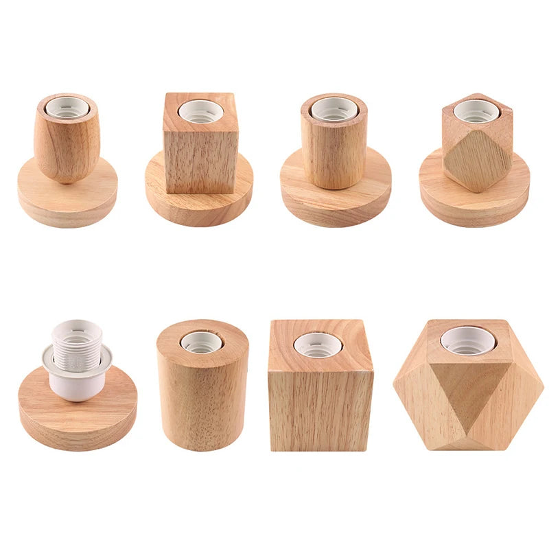 Retro Wood Table Lamp E27 Socket Vintage Desk Base Holder Wooden Qme