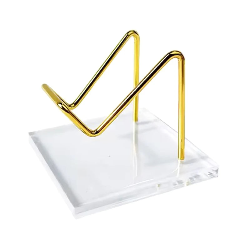 Metal Mineral Display Stand Acrylic Base Crystal Jewelry Stone Shelf Qme Gold-L