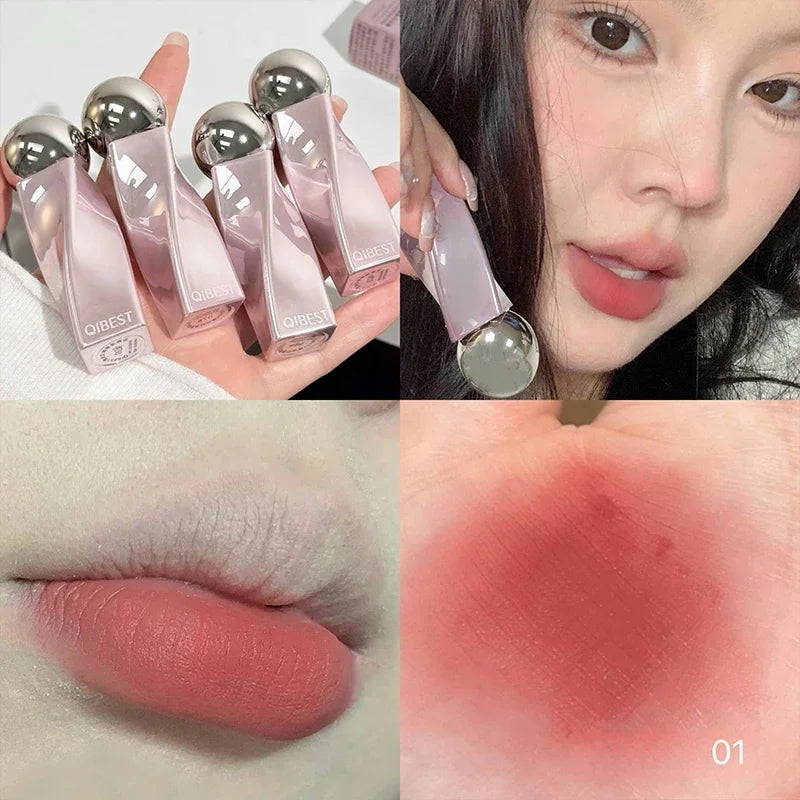 QIBEST Matte Liquid Lipstick Waterproof and Sweatproof,Does Not Fade Or Remove Makeup,Velvet Lip Mud Lasting Lipgloss Blusher Qme 01