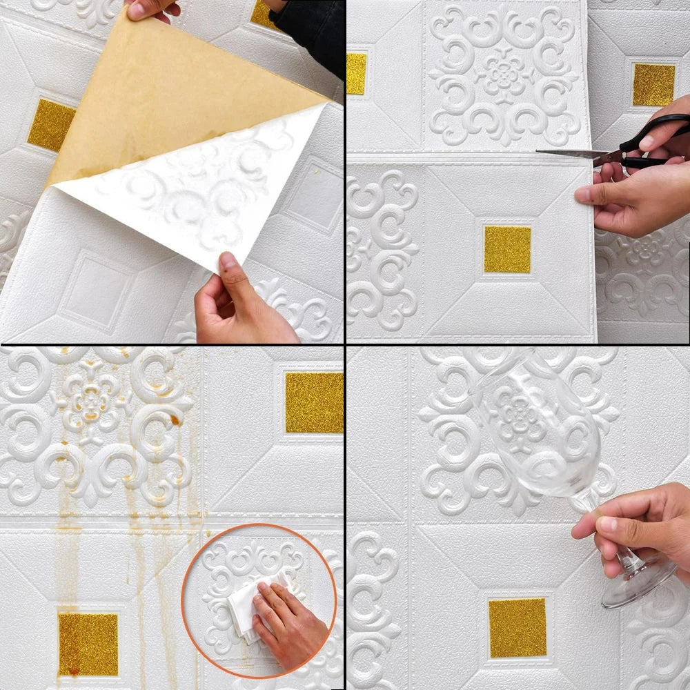 35X35cm Stain Resistant Waterproof Golden Retro Brick Wallpaper Wall Qme