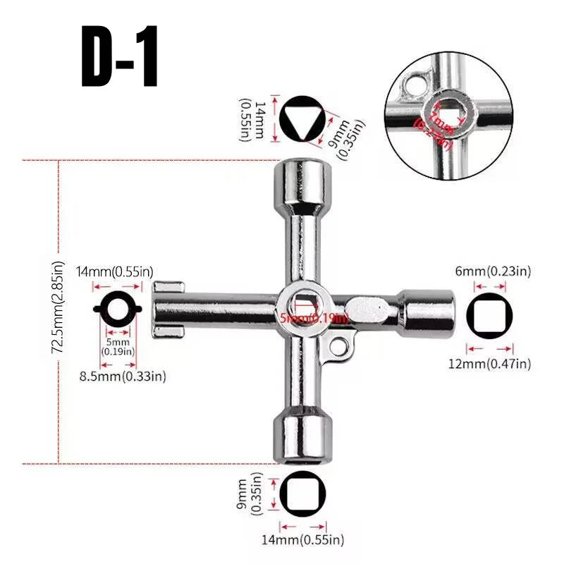 4-in-1 Cross Switch Square Key Wrench Multifunction Repair Hand Tools for Electrical Elevator Control Cabinet Valve Universal Qme B