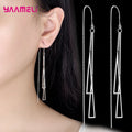 925 Sterling Silver Color Earrings Fashion Jewelry Geometric Tassel Long Box Chain Thread Pendientes Ear Decoration Ornaments Qme Default Title
