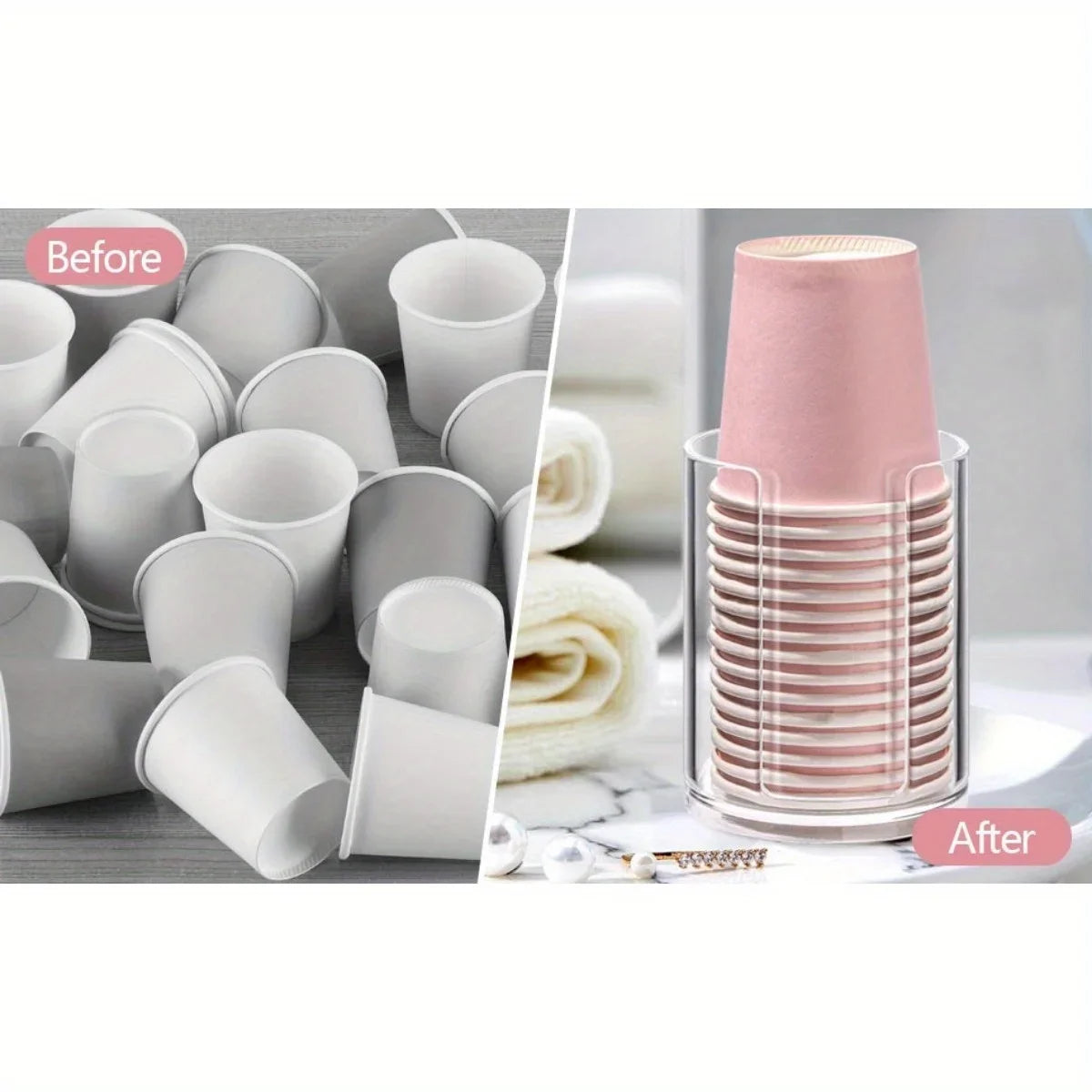 Clear Plastic Cup Dispenser with 3oz Capacity - Transparent Countertop Storage Holder for Small Disposable Paper Cups Qme
