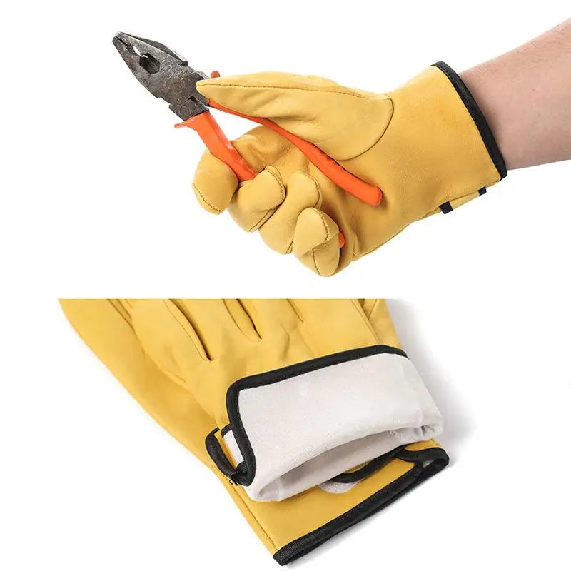 Sheepskin Leather Work Gloves 1 Pair Anti Slip Safety Welding Qme