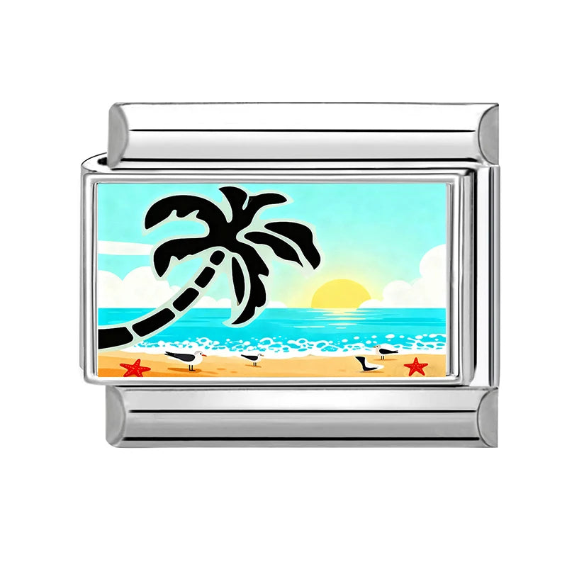 Fashion Colorful Scenery Boat Swan Lake Snow Mountain Charm Italian