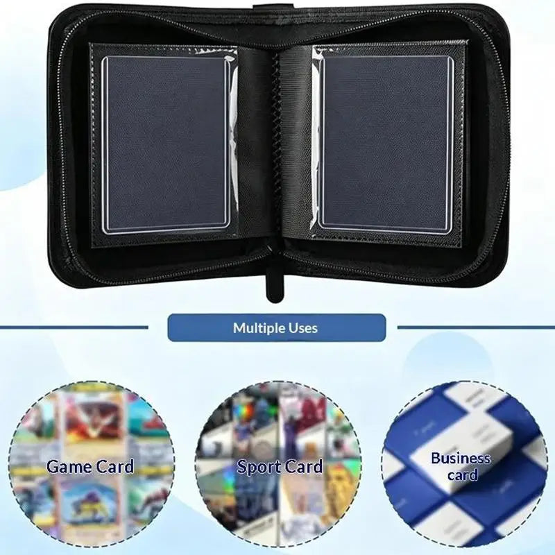 Card Binder Durable Waterproof PU Leather Zipper 40 Slots 3x4 TCG Qme