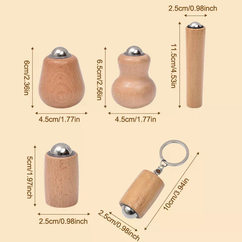Wooden Facial Massage Roller Iron Ball Tools Mini Hand-held Massager Qme