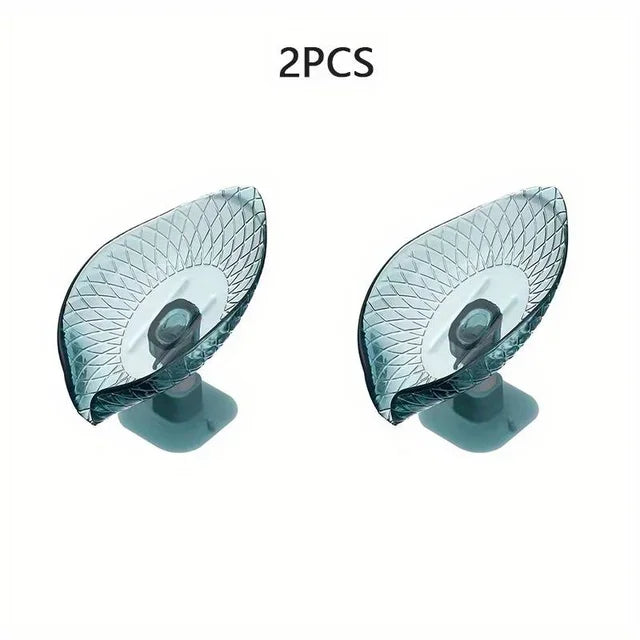 Leaf Shape Soap Box Drain Soap Holder Bathroom Accessories Suction Cup Soap Dish Tray Soap Dish For Bathroom Soap Container Qme 2PCS Blue