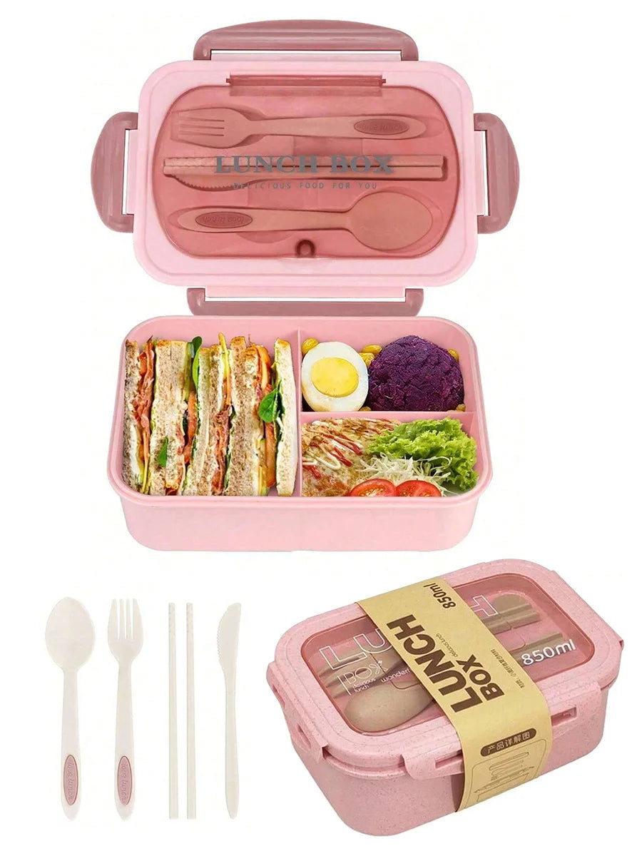 Lunch Box Two Compartments Built-in Cutlery Reusable Microwave Heated Qme Pink 2 2