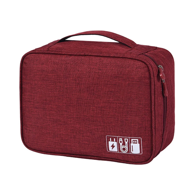 Cable Storage Bag Waterproof Digital Electronic Organizer Portable USB Data Line Charger Plug Storage Bag Travel Cable Organizer Qme Red 2Layer(28x9x21cm)