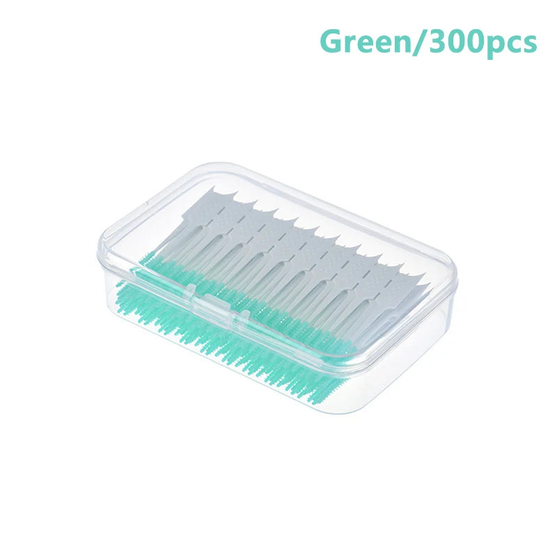 Soft Bristle Silicone Toothpicks Interdental Brushes Oral Hygiene Qme 300PcsGreen