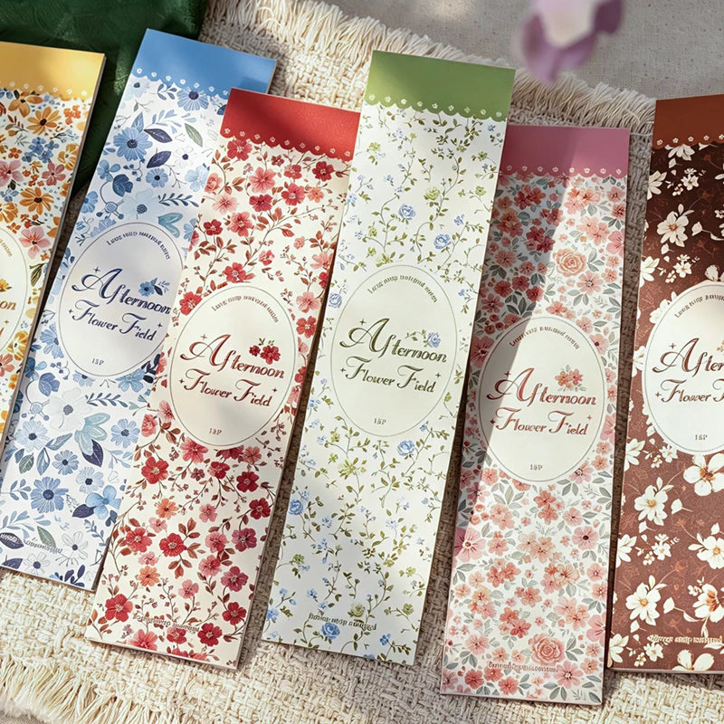 Pastoral Floral Long Sticky Notes,Tearable Afternoon Flower Field Memo Pads,Vintage Floral Background Paper for Journal Collage Qme