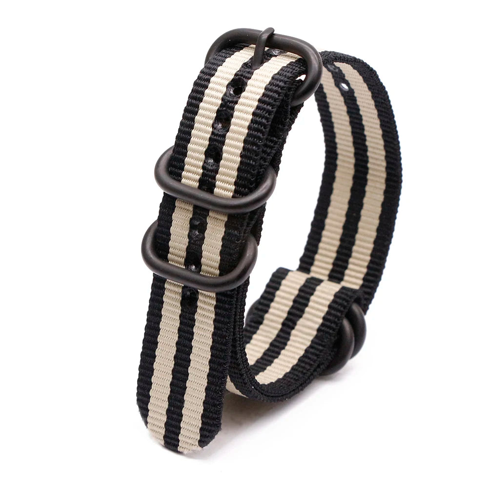 Army Sports Nylon Watch Band Black Ring Buckle Wristband Accessories