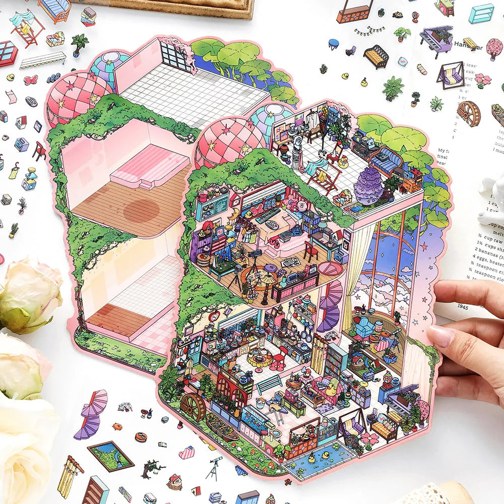 4sheets/bag House Corner Miniature Diorama Stickers Stress Relief for DIY Craft Birthday Gifts Teaching Rewards Qme
