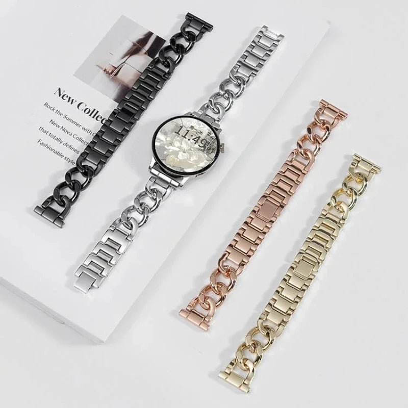 20mm Metal Chain Bracelet For Samsung Galaxy Watch 4 5 6 3 40mm 44mm Classic 42mm 46mm 43/47mm For Huawei GT3 GT4 Amazfit GTS Qme