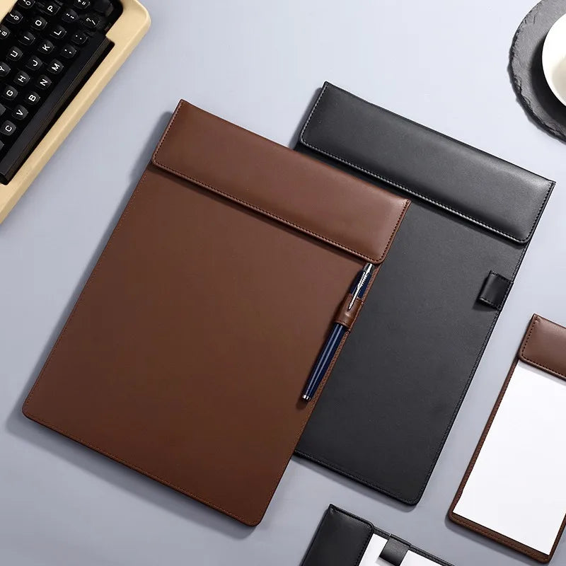 A4 Clipboard Folder Work PU Leather File Clip Document Holder Qme