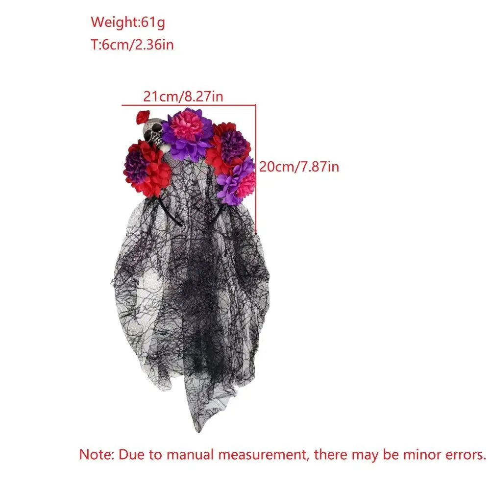 Artificial Flower Halloween Flower Headband Floral Black Veil Ghost Festival Headpiece Lightweight Photo Prop Qme