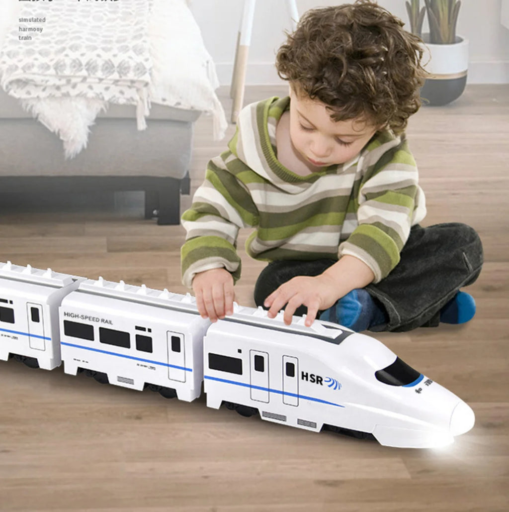 Kids DIY Simulation High Speed Railway Train Toy Car Electric Sound Light Model Train Educational Toys for Boys Girls Gift Qme