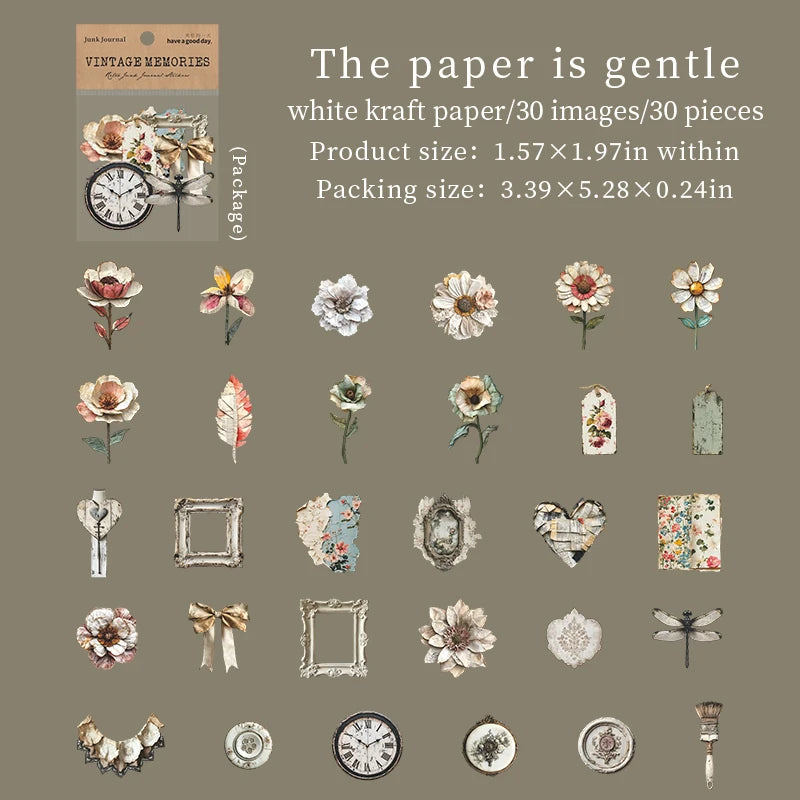 30 Sheets/Bag Vintage Floral Theme Stickers for Scrapbooking DIY Collage Material Phone Case Frame Computer Decoration Qme 4
