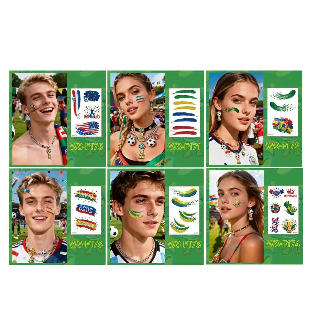 A 10PCS new painted graffiti football tattoo sticker carnival football peripheral game fans DIY decorative tattoo sticker Qme 6pcs WS-F171F176