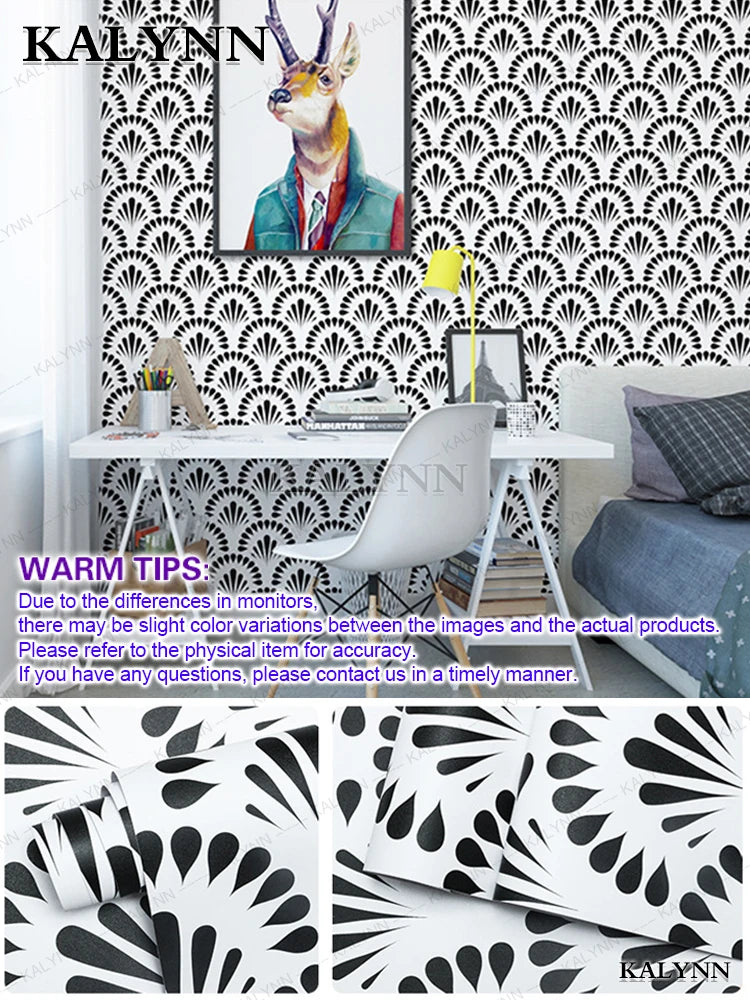 Geometric Aelf-wdhesive Wallpaper Peel Stick Wall Stickers Vinyl Qme Black Petals Sample 1mx45cm