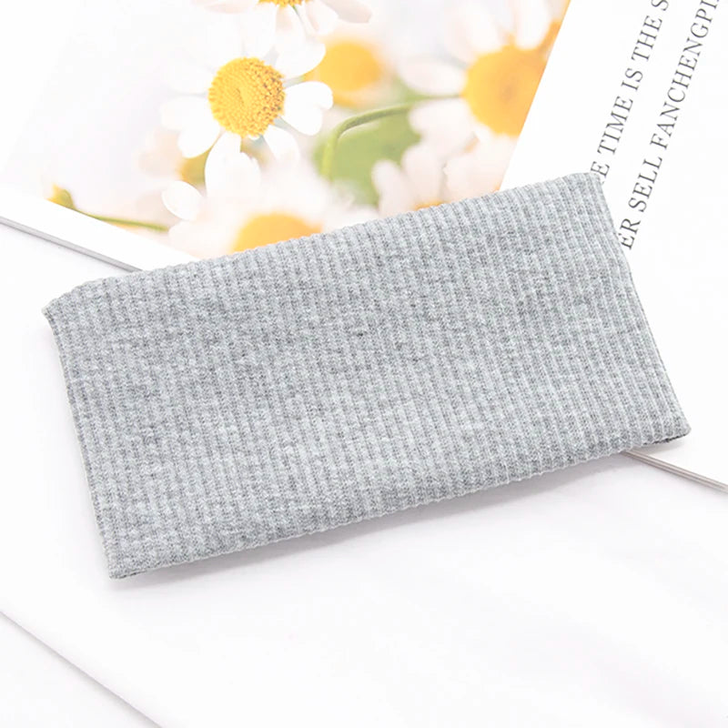 Women Solid Yoga Knitted Headband Cotton Wide Turban Twisted Knotted Qme Light Grey