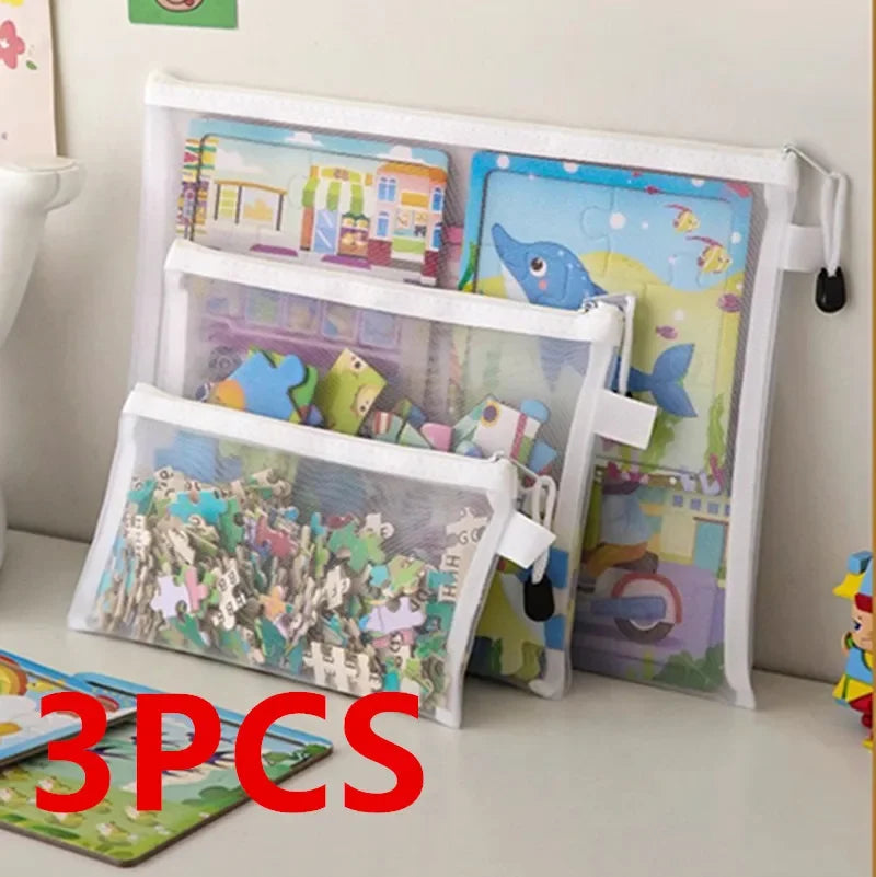 Mesh Zipper File Bag Toy Storage Bag Building Block Puzzle Sub-package Bag Children Zipper Transparent Finishing Storage Box Qme