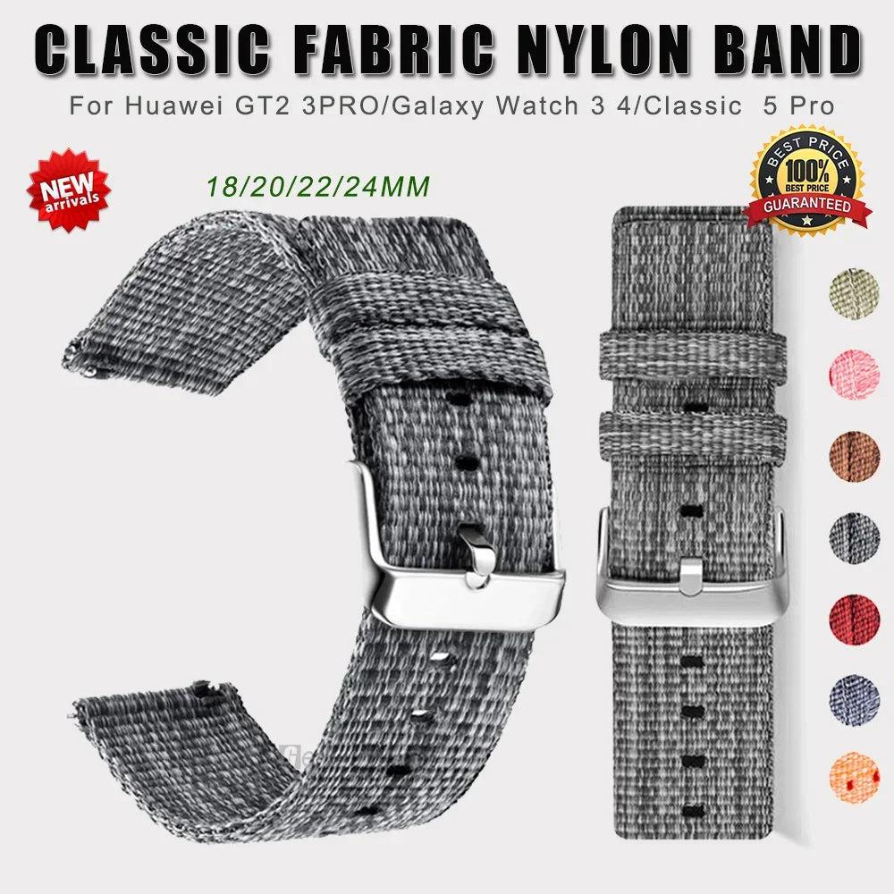 Nylon 18mm 20mm 22mm Watchband for Samsung Galaxy Watch 4 40mm 44mm Classic 42mm 46mm Gear S3 S2 Bracelet Strap For Amazfit Bip Qme