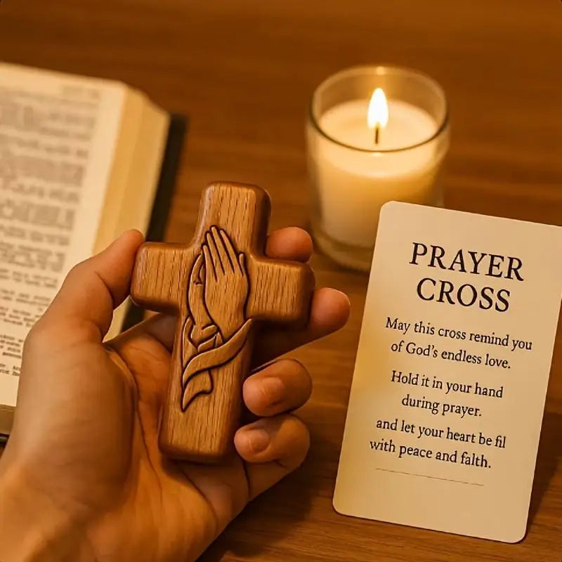 Small Pocket Prayer Cross Card Portable Wooden Bag Easter Christmas Qme