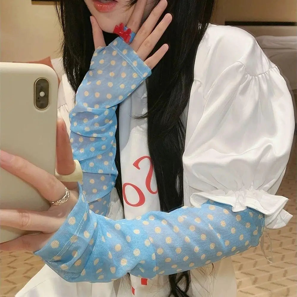 Korean Style Polka Dot Sunscreen Sleeves Mesh Loose UV Protection Sleeves Comfortable Breathable Outdoor Arm Covers Driving Qme