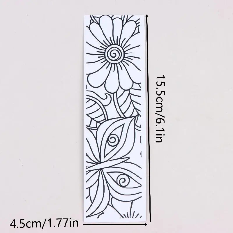 Flower Pattern Coloring Bookmarks DIY Blank Black Line Drawing Qme
