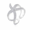 Newest Original 925 Sterling Silver Color Adjustable Ring Big Starfish Paved Shiny White Crystals Opening Rings Women Accessory Qme resizable