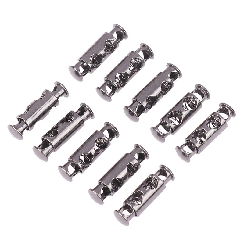 10Pcs Metal Double Hole Head Spring Buckle Cord Lock Elastic Adjustment Buckles Tightening Fasteners Locks Sewing Tools Qme Gray