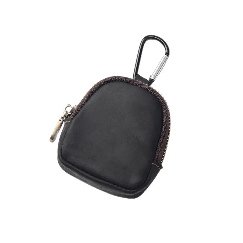 Crazy Horse Leather Earbuds Key Wallet Zipper Shell Design Multi-use Qme